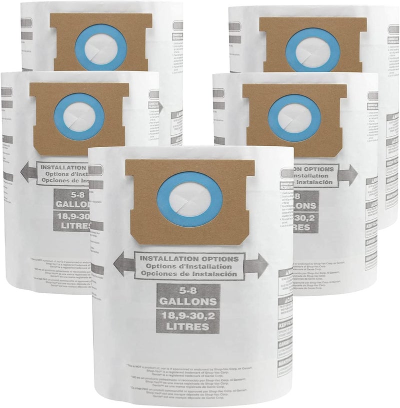 ALYYDBG for Shop Vac Bags 5-8 Gallon, Type E 90661 9066133, Type H 90671 9067133; VF2004, VHBS VDBS High- Efficiency Disposable Vacuum Collection Filter Bags 5 Pack - Image 1